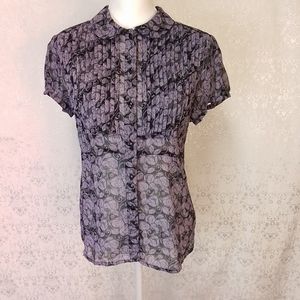 Apt 9 lavender and black button down puffed short sleeves top M